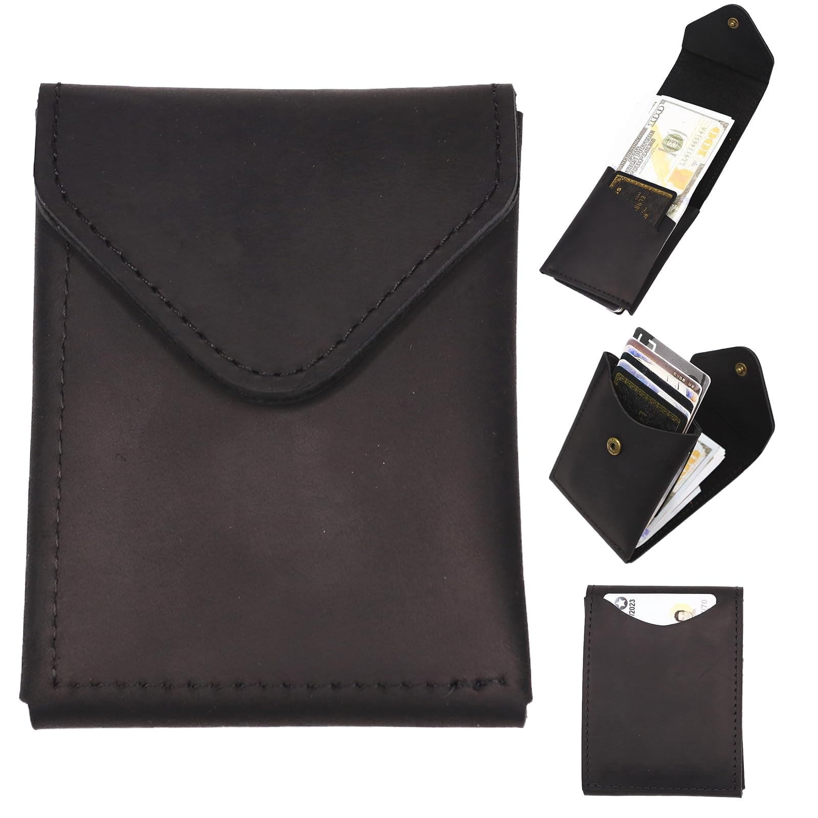 for Men - Slim Card Holder - Handmade Minimalist Front Pocket - Flap - Full Grain