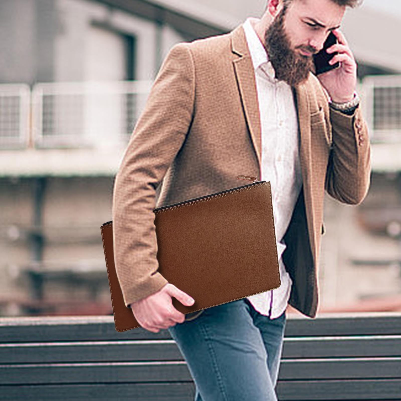 Leather Document Bag, Professional Briefcase, Waterproof Policy Folder, Business Portfolio for Men and Women