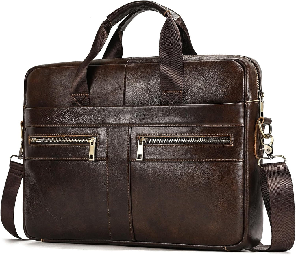 Leather Laptop Bag for Men Briefcase Fits 15.6 Inch Notebook Portable Shoulder Messenger body Bag for Travel Office