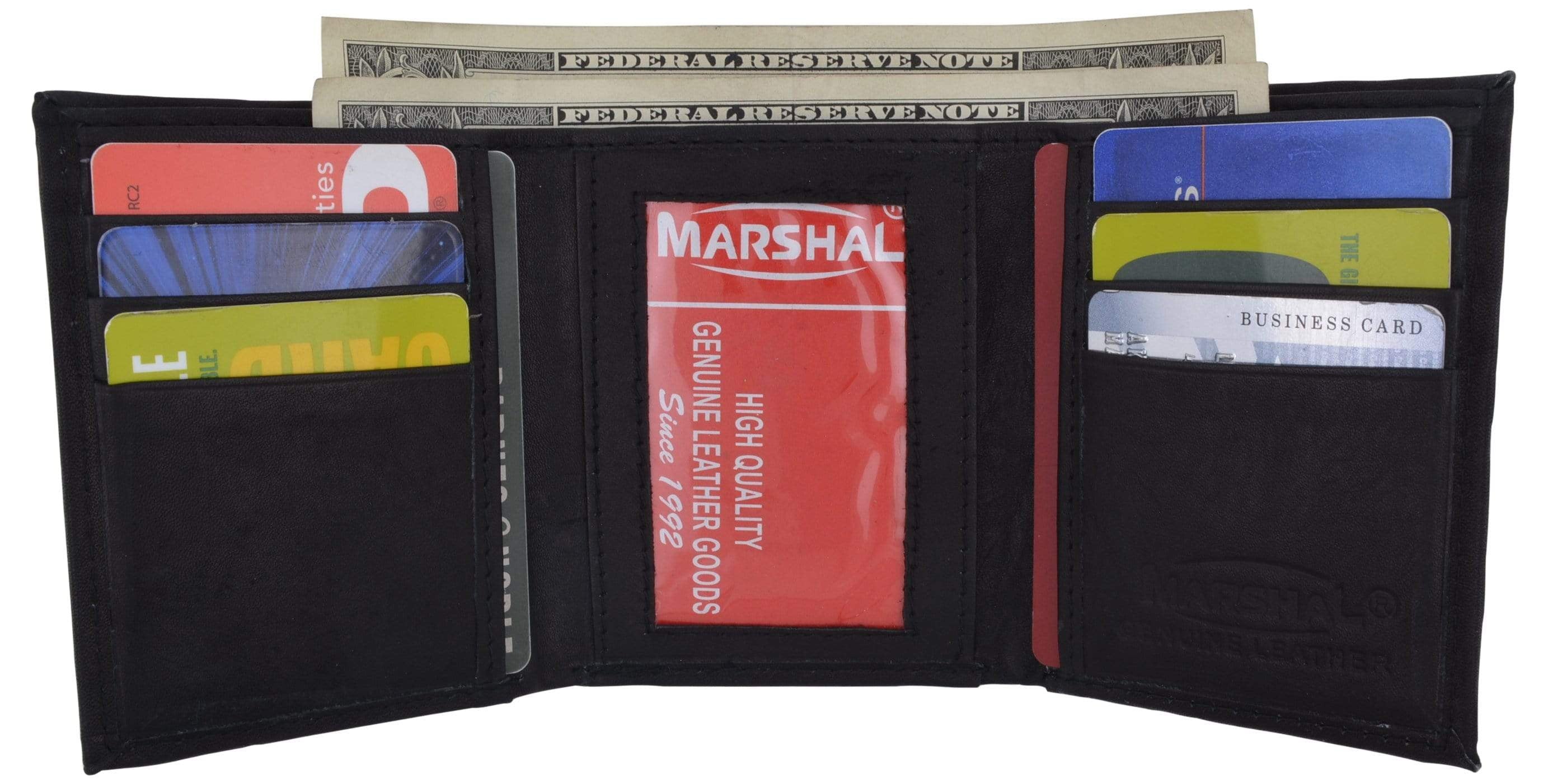 Leather Mens Trifold Wallet Zipper Money Compartment 55 CF