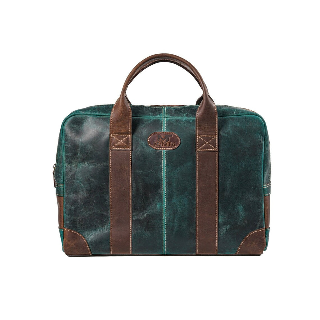 Leather Messenger Bag 16" Laptop Briefcase, Green Handbag Best Gift for Men