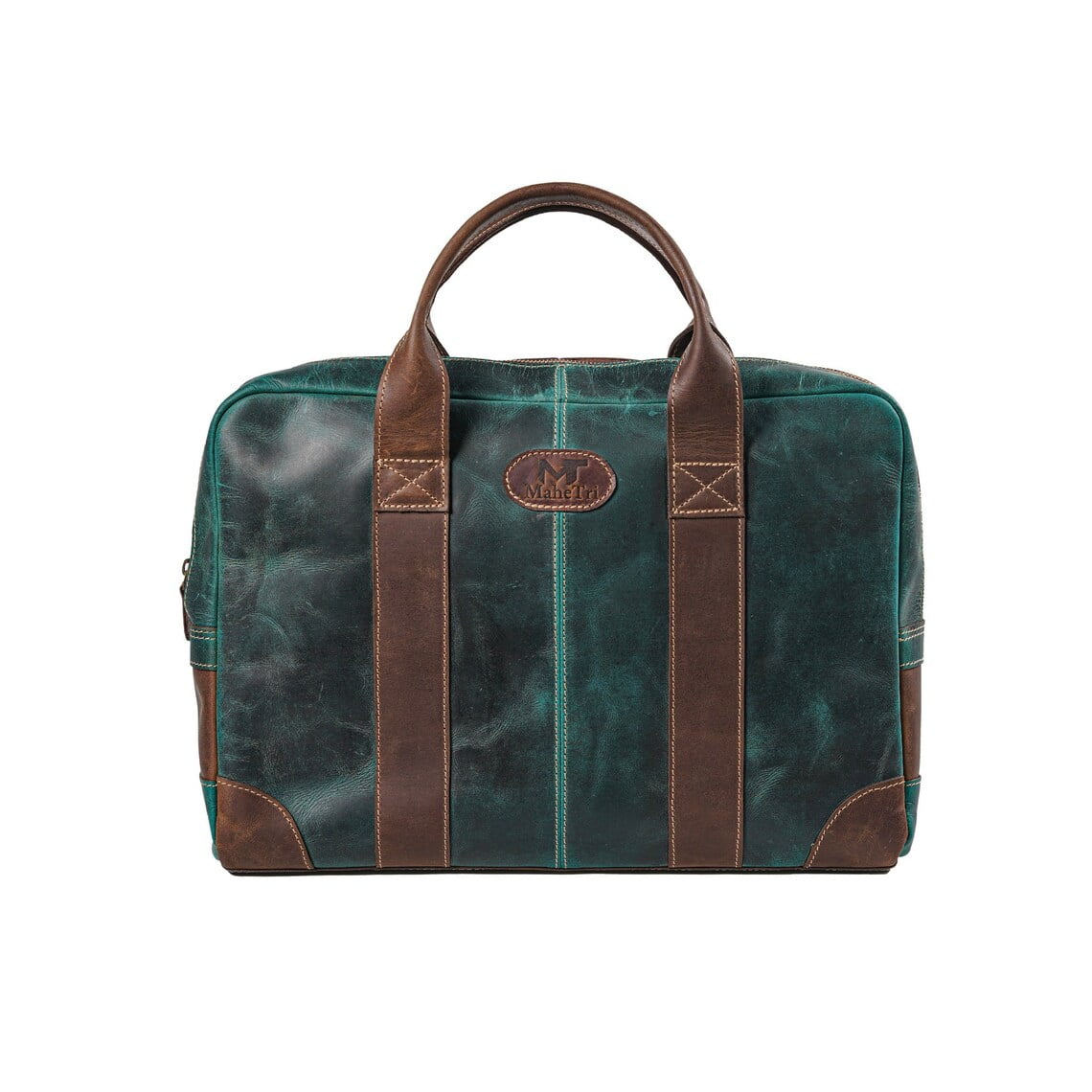 Leather Messenger Bag 16" Laptop Briefcase, Green Handbag Best Gift for Men