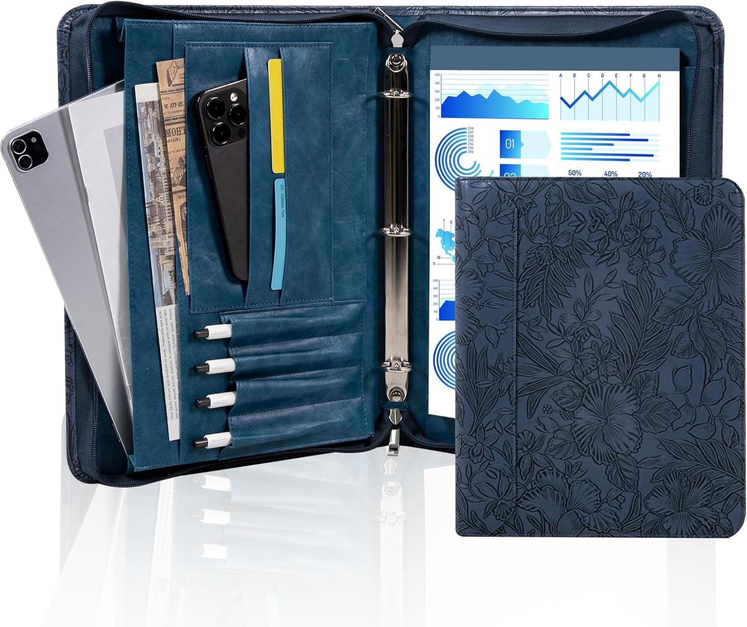 for Women,Zippered with 3 Ring Binder,Business Portfolio Organizer for Women with A4 Writing Pad Holder, Document Org...