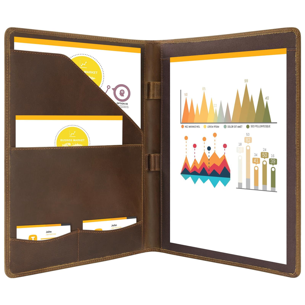 Leather Portfolio Organizer For Men Women  Padfolio Business Resume Legal Pad Notebook Binder A4/pad Folio Folder Brown