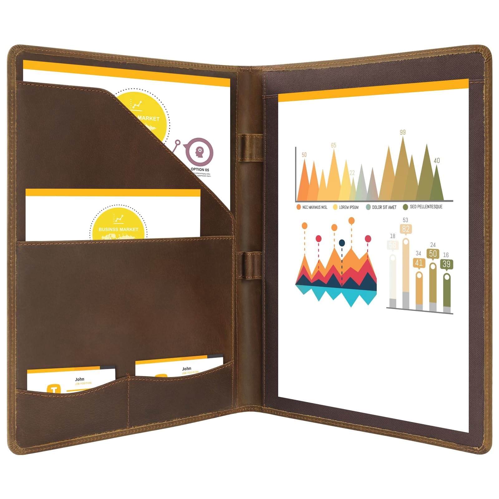 Leather Portfolio Organizer For Men Women  Padfolio Business Resume Legal Pad Notebook Binder A4/pad Folio Folder Brown