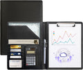 Leather Portfolio with Writing Pad, Professional Business Portfolio Folder Interview Resume Notefolio with Calculator File Folders Card Pock