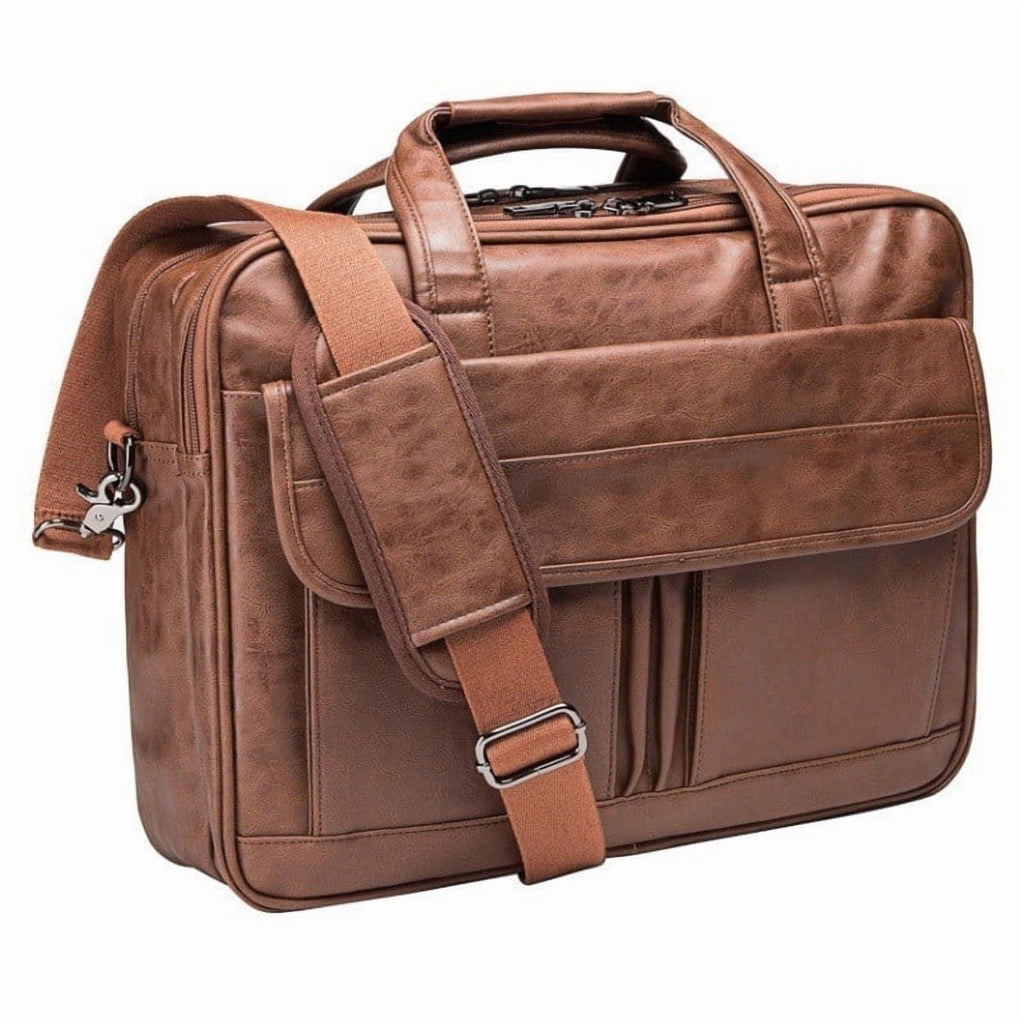 Men's leather mailman bag 17.3-inch laptop briefcase business shoulder bag computer tote bag