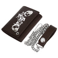 Genuine Leather Men Motorcycle Trifold Wallet Chain Biker, Dark Brown