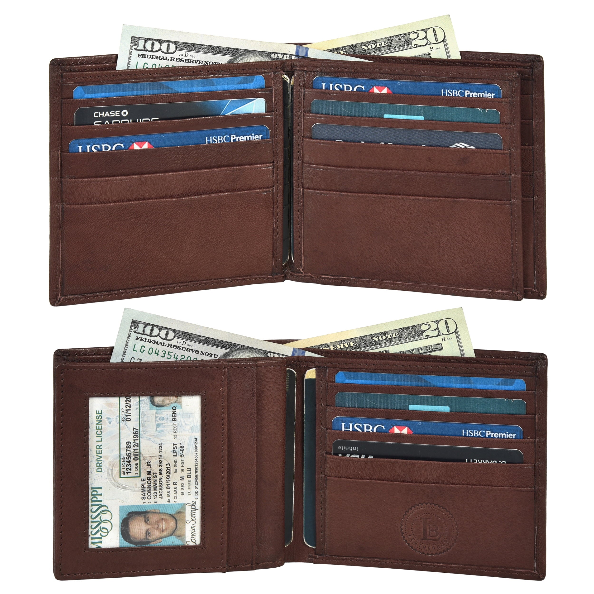 Genuine Leather RFID Blocking Men's Multi Card Compact Wallet, Dark Brown