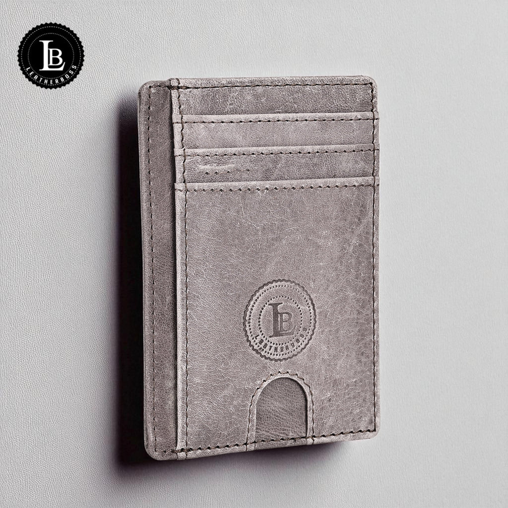 Genuine Leather Slim Wallet for Men & Women | Card Holder with Cash Compartment, ID Window & RFID Blocking Grey