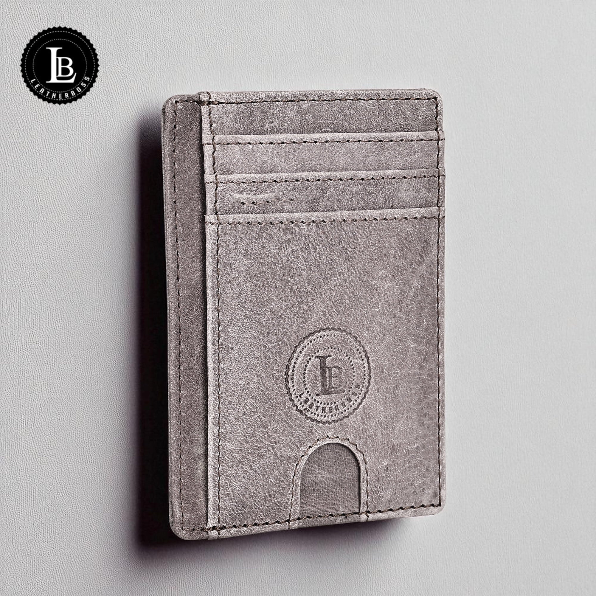 Genuine Leather Slim Wallet for Men & Women | Card Holder with Cash Compartment, ID Window & RFID Blocking Grey