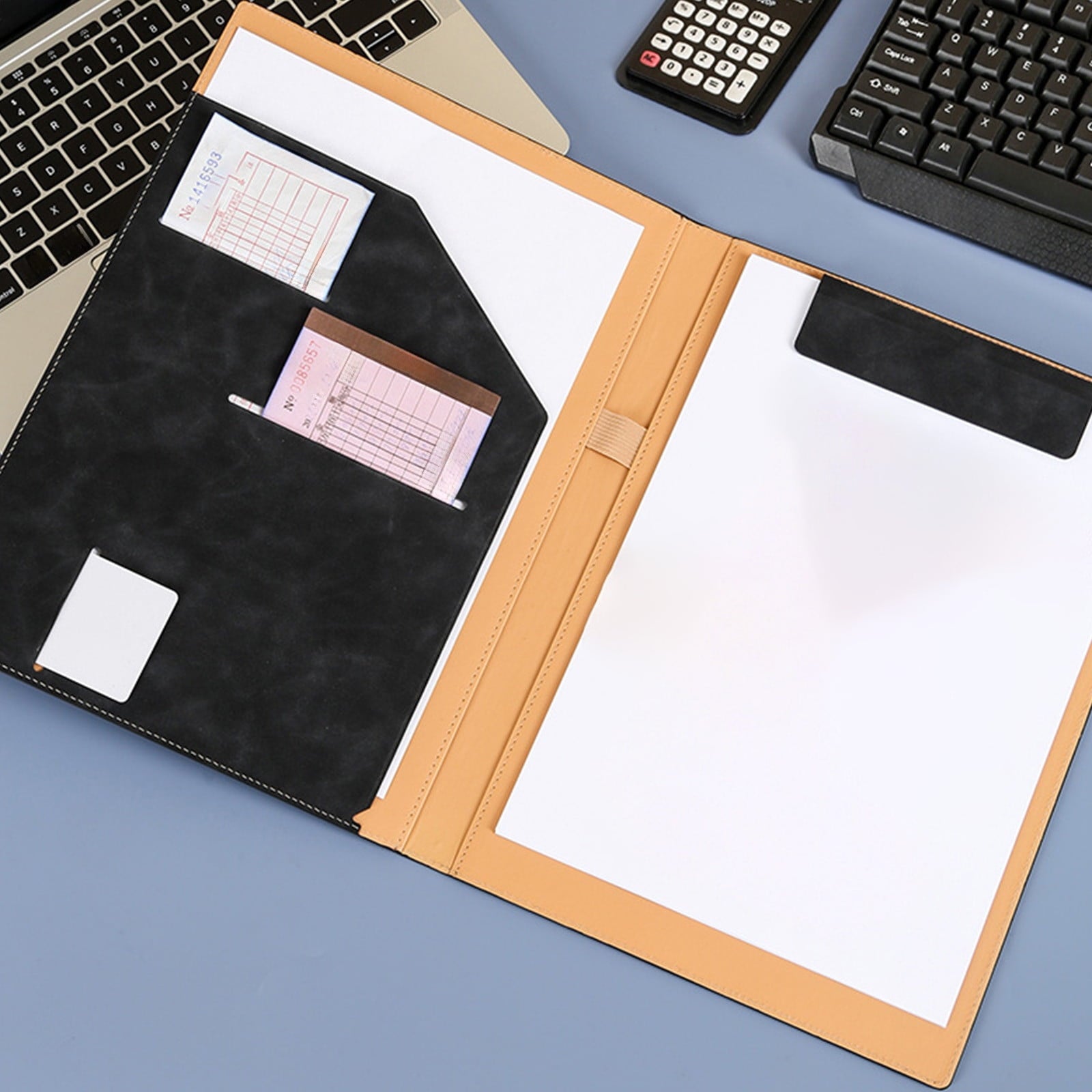 Padfolio Portfolio Folder, Faux Leather Interview Resume Folder with Document Organizer & Business Card Holderss, Let...