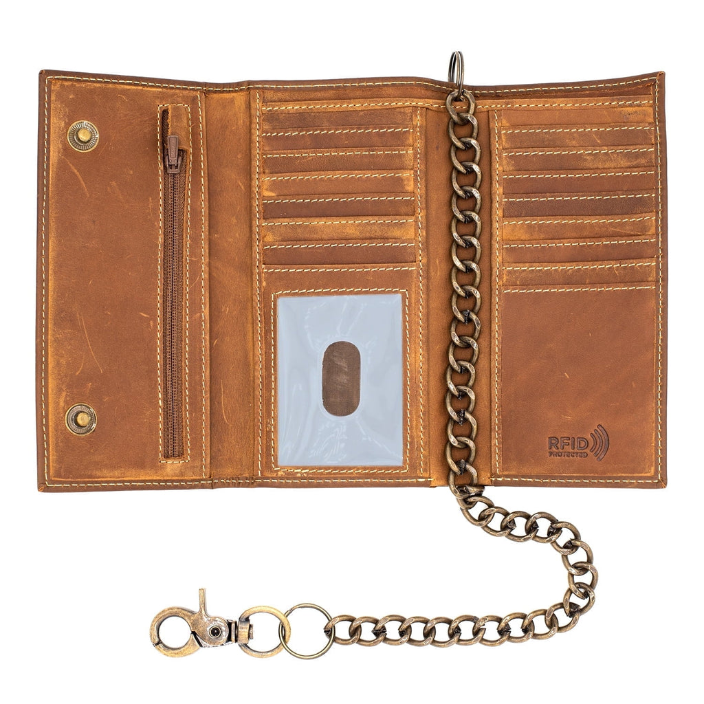 Long Trifold RFID Blocking, Credit Card Money Organizer, Top Bill Slot, Leather Biker Trifold Chain Wallet Long Check...