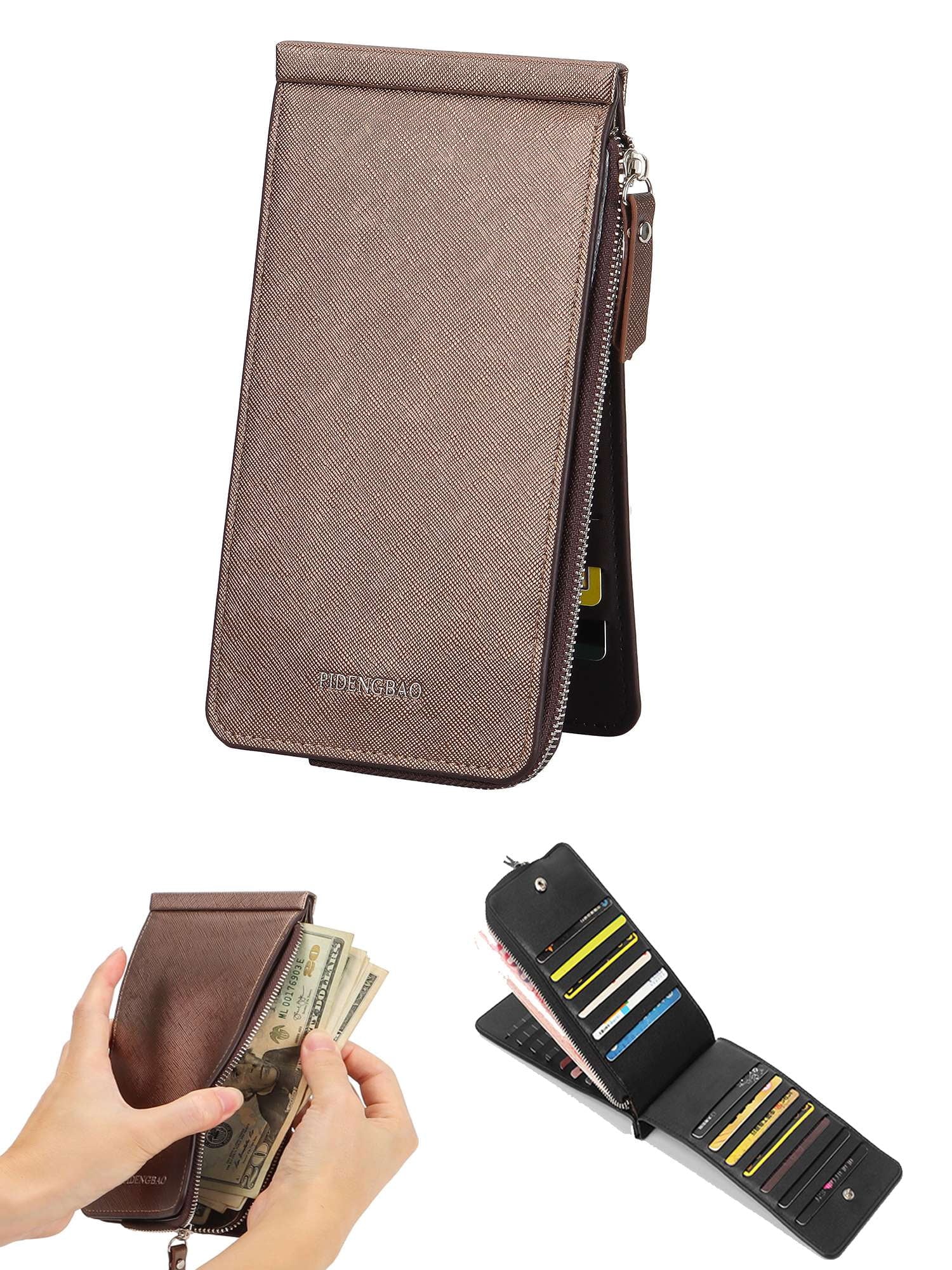 Leather Wallets for Women RFID Blocking Slim Purse Card Holder with Zipper Pocket (Kaki)