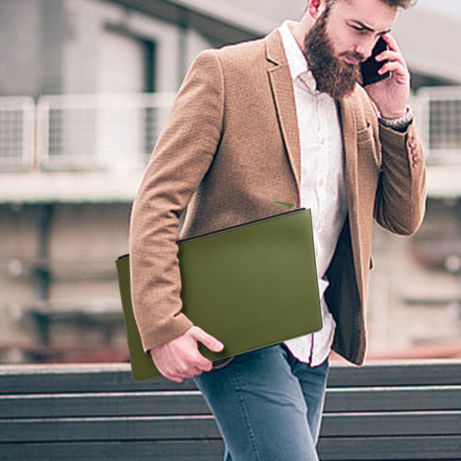 Leather Document Bag For Men And Women, PU Leather Official Briefcase, Waterproof Policy Folder Storage Bag, Business Portfolio Organizer, P