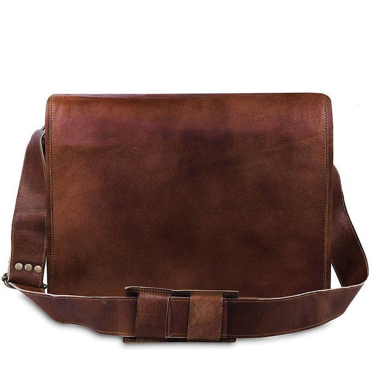 15" Leather Messenger Bag for Men and Women - Laptop Briefcase Bag For College, Office, Adjustable Shoulder Strap Satchel