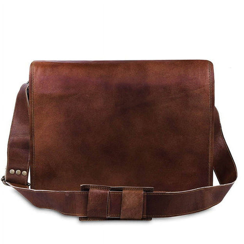 15" Leather Messenger Bag for Men and Women - Laptop Briefcase Bag For College, Office, Adjustable Shoulder Strap Satchel