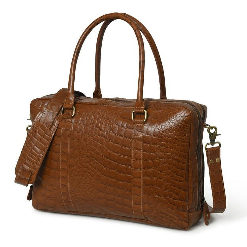 Briefcase Genuine Leather Office Bags for Men Laptop Bag Croco Pattern 15" Leather Business Handbag