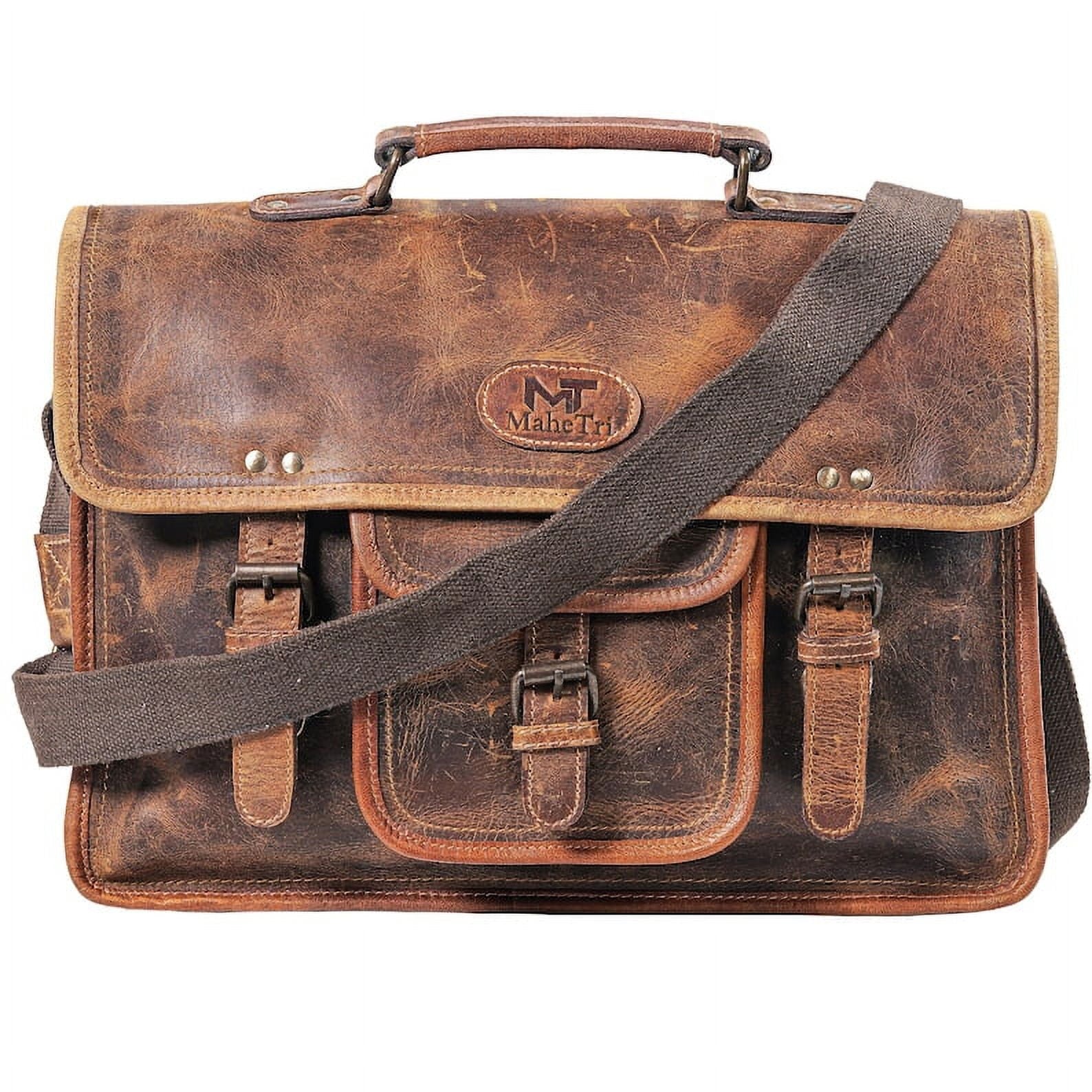 Leather Messenger Bag for Men, 15.5 Inches Vintage Laptop Briefcase Satchel Shoulder Bag