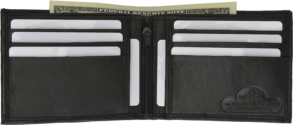 Marshal Genuine Lambskin Soft Leather Bifold Men's Wallet with inner Zipper