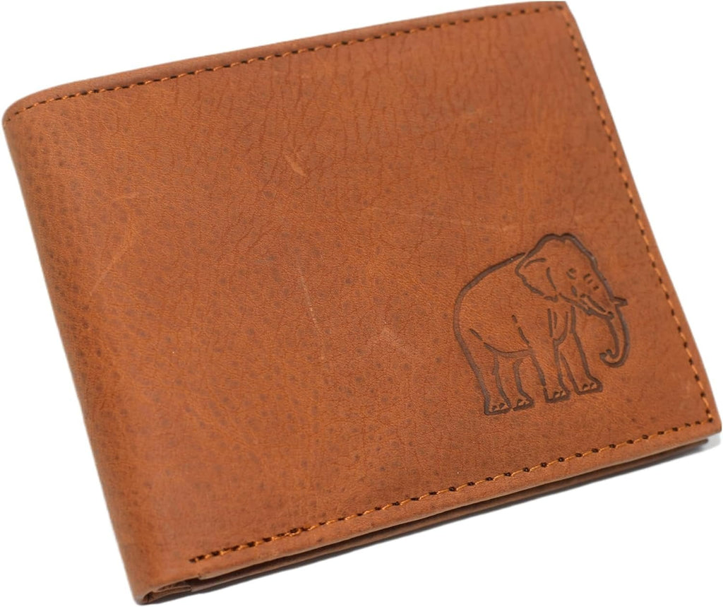 Marshal RFID Blocking Elephant Genuine Leather Bifold Trifold Wallet for Men Bifold