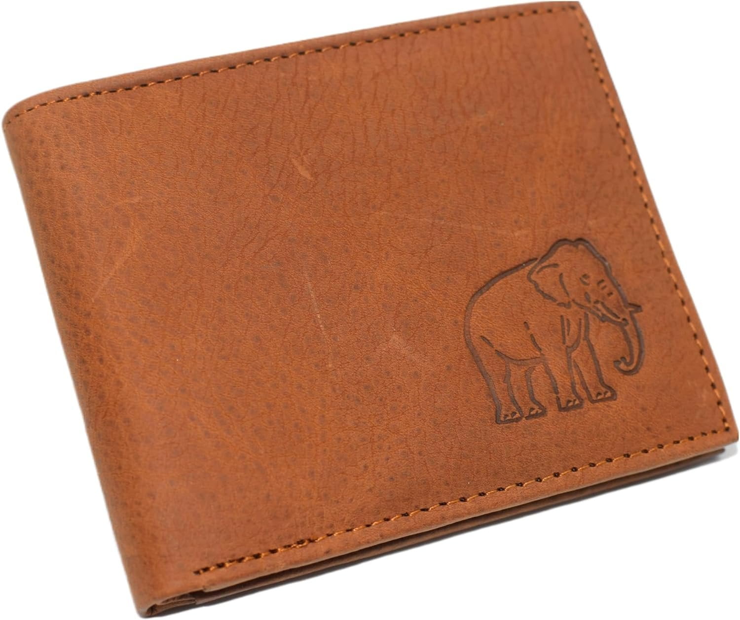 Marshal RFID Blocking Elephant Genuine Leather Bifold Trifold Wallet for Men Bifold