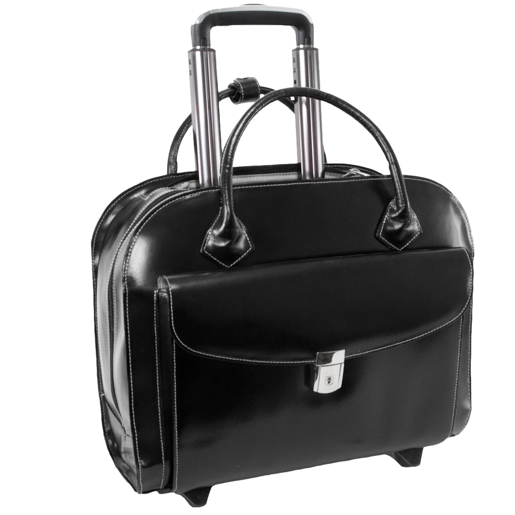| 15” Leather Wheeled Laptop Briefcase