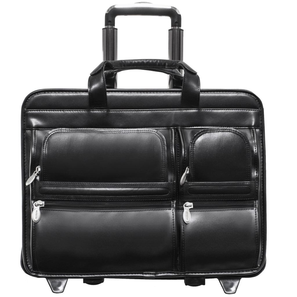 Mcklein 17" Clinton Leather 2-in-1 Removable-Wheeled Laptop Case 88445 - Black