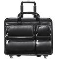 Mcklein 17" Clinton Leather 2-in-1 Removable-Wheeled Laptop Case 88445 - Black