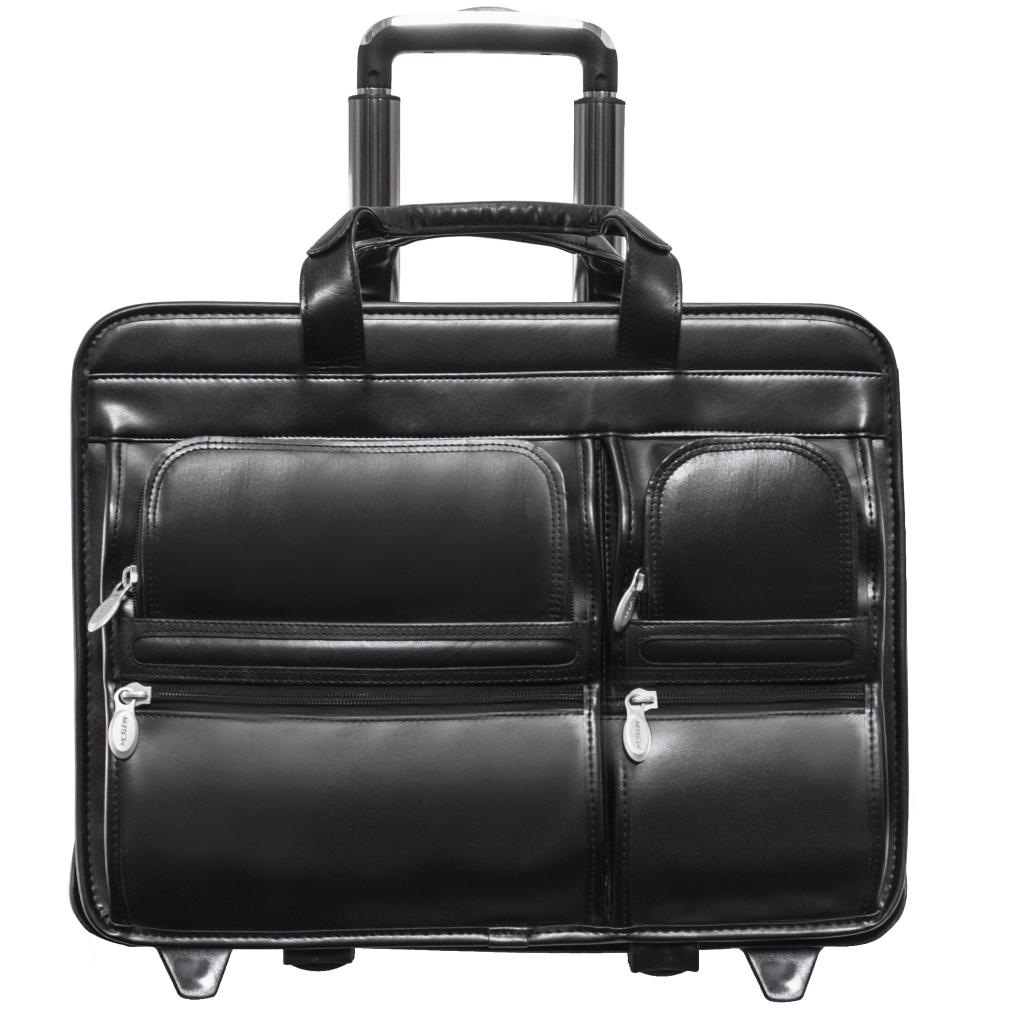 Mcklein 17" Clinton Leather 2-in-1 Removable-Wheeled Laptop Case 88445 - Black