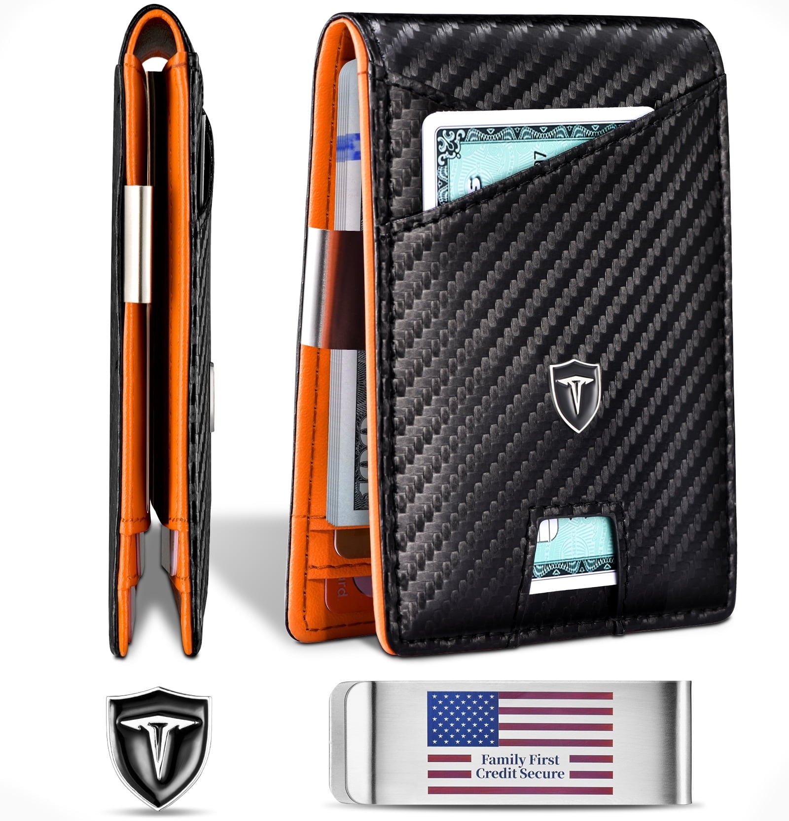 Men Slim Wallet Money Clip: Gifts for Men Genuine Leather Minimalist Bifold Front Pocket Wallets, 12 Slots Rfid Block...