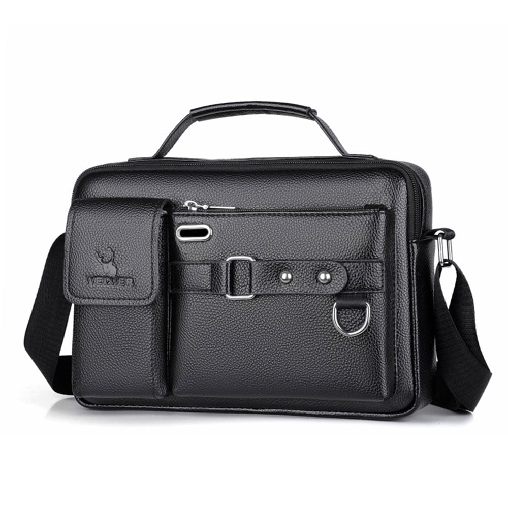 Men's Adjustable Strap Business Casual PU Leather Bag - 3-in-1 Briefcase Handbag Crossbody Messenger, Large Capacity ...