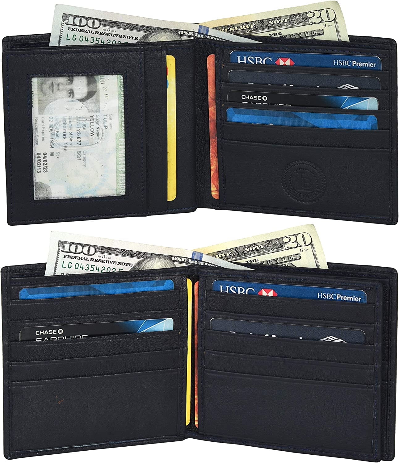 Men's Bifold Leather Hipster wallet with middle flap - 16 credit card slots