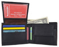 Men's Genuine Leather Bifold ID Credit Card Holder Wallet W/Coin Pouch (Black)
