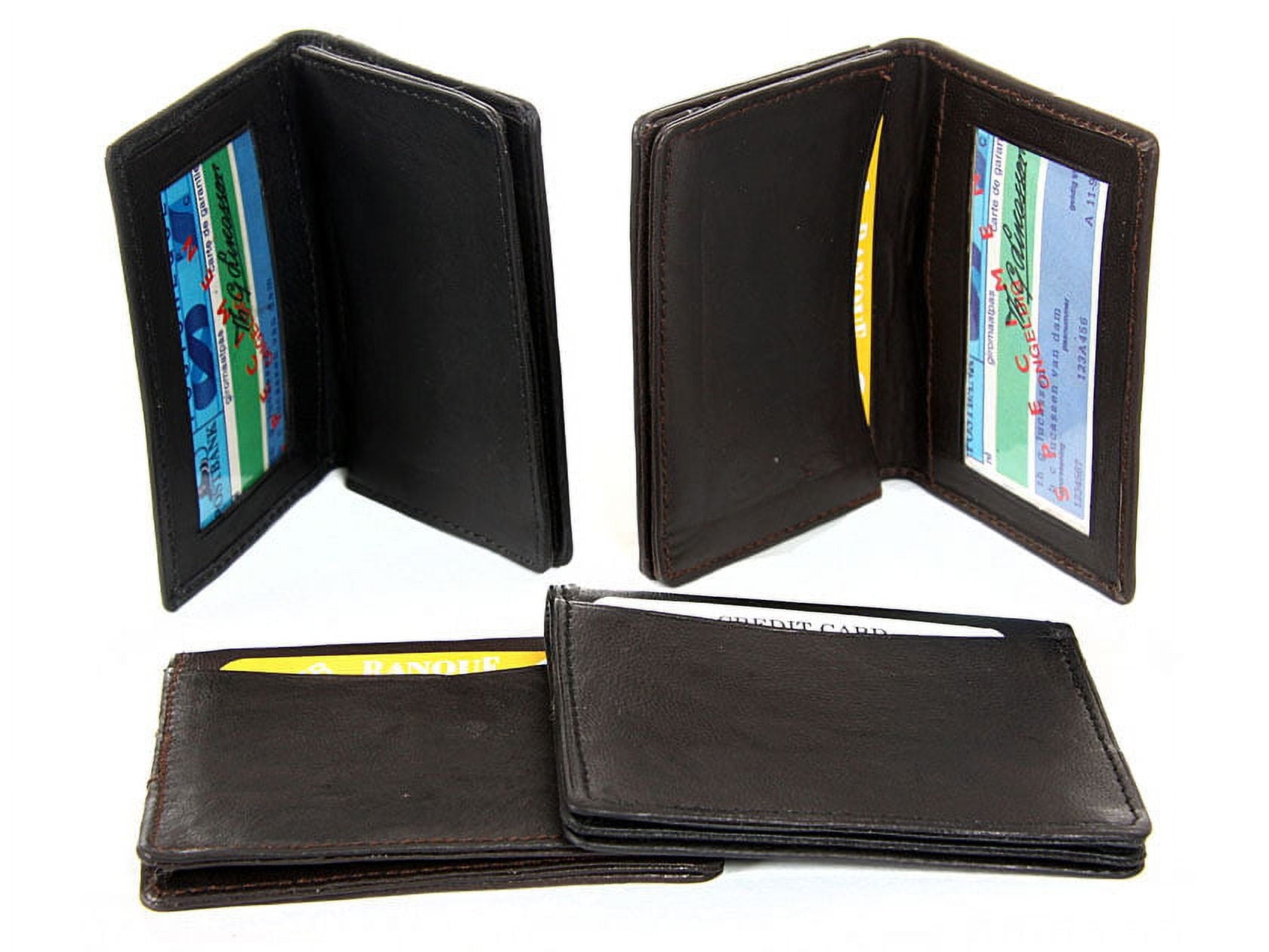 Men's Leather Credit Card & ID Holder Slim Design Black Wallet 3 x 4 inches