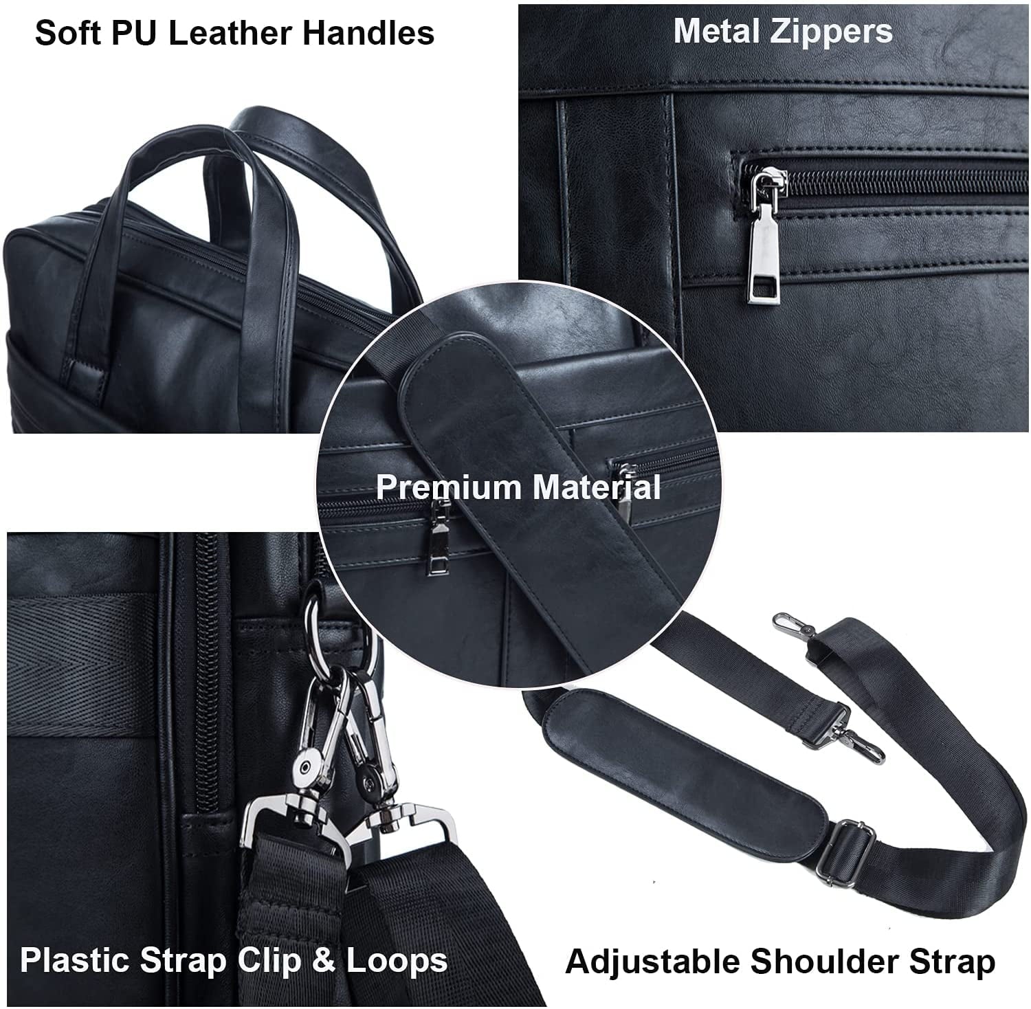 Men's Leather Messenger Bag, Durable PU Laptop Briefcase with Multiple Compartments