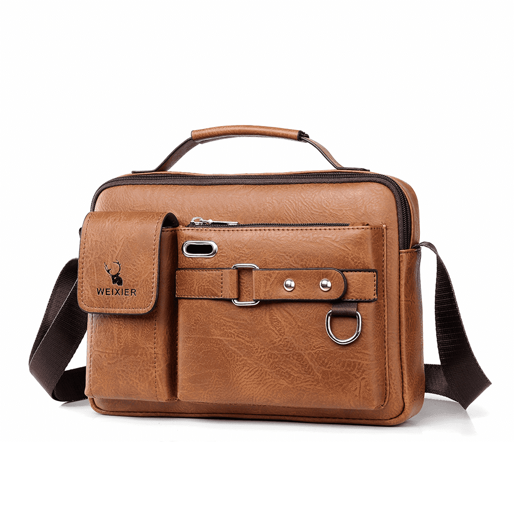 Men's Shoulder Messenger Bag PU Leather Handbag Business Crossbody Bag Briefcase
