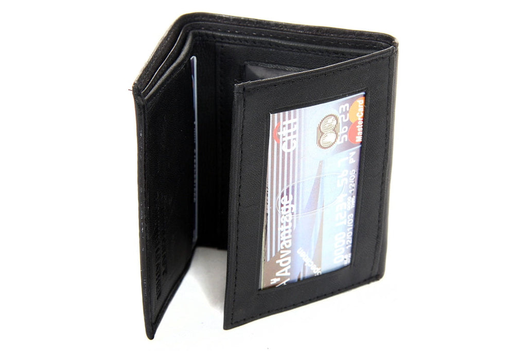 6 Credit Card 2 ID Mens Leather Wallet Black Wallet 3 x 4 inches