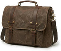 Men's Vintage Leather Messenger Bag 15.6 inch Laptop Briefcase, Waxed Canvas & Genuine Leather, Business Shoulder Satchel