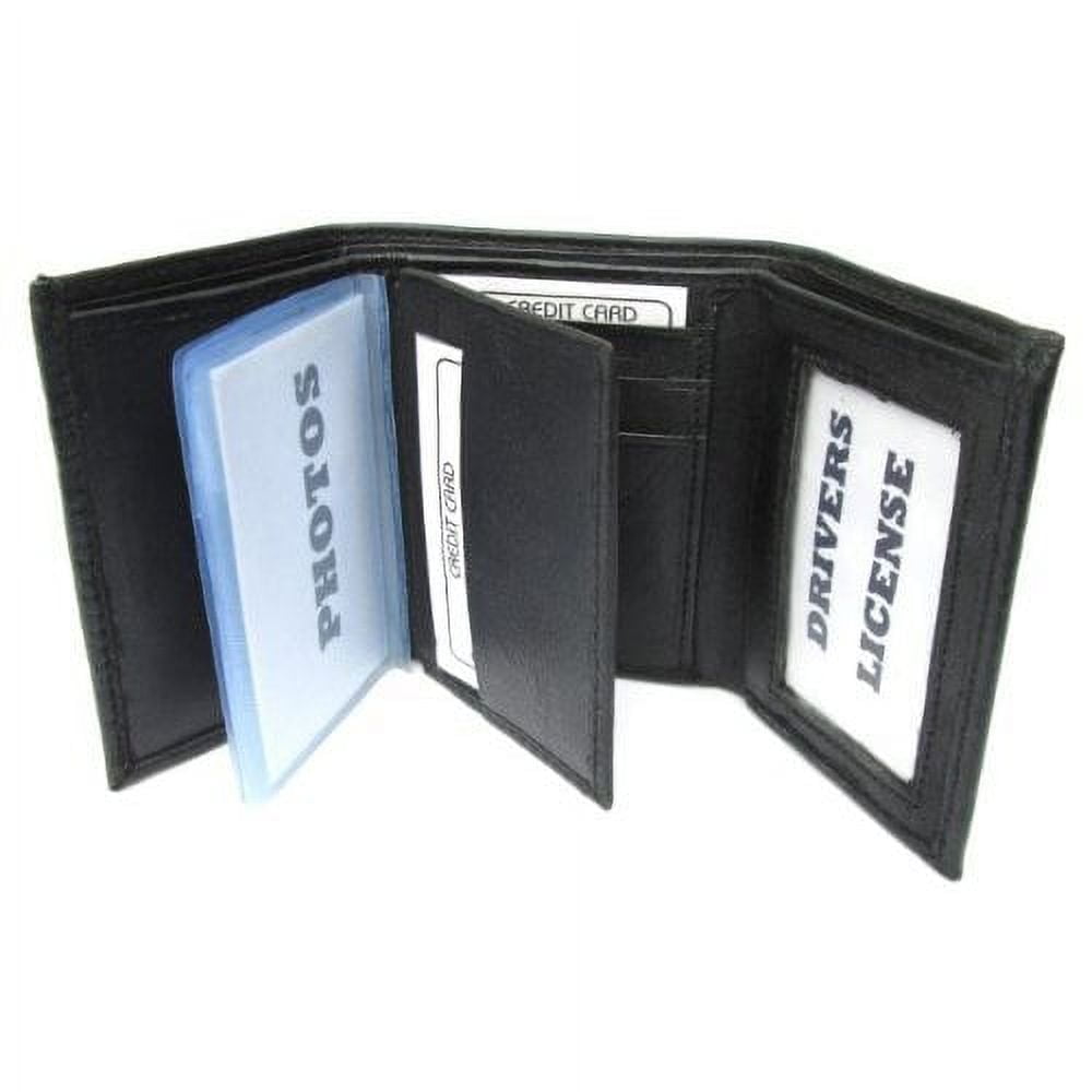 Mens Black Leather Wallet Lamb Classic Trifold 731