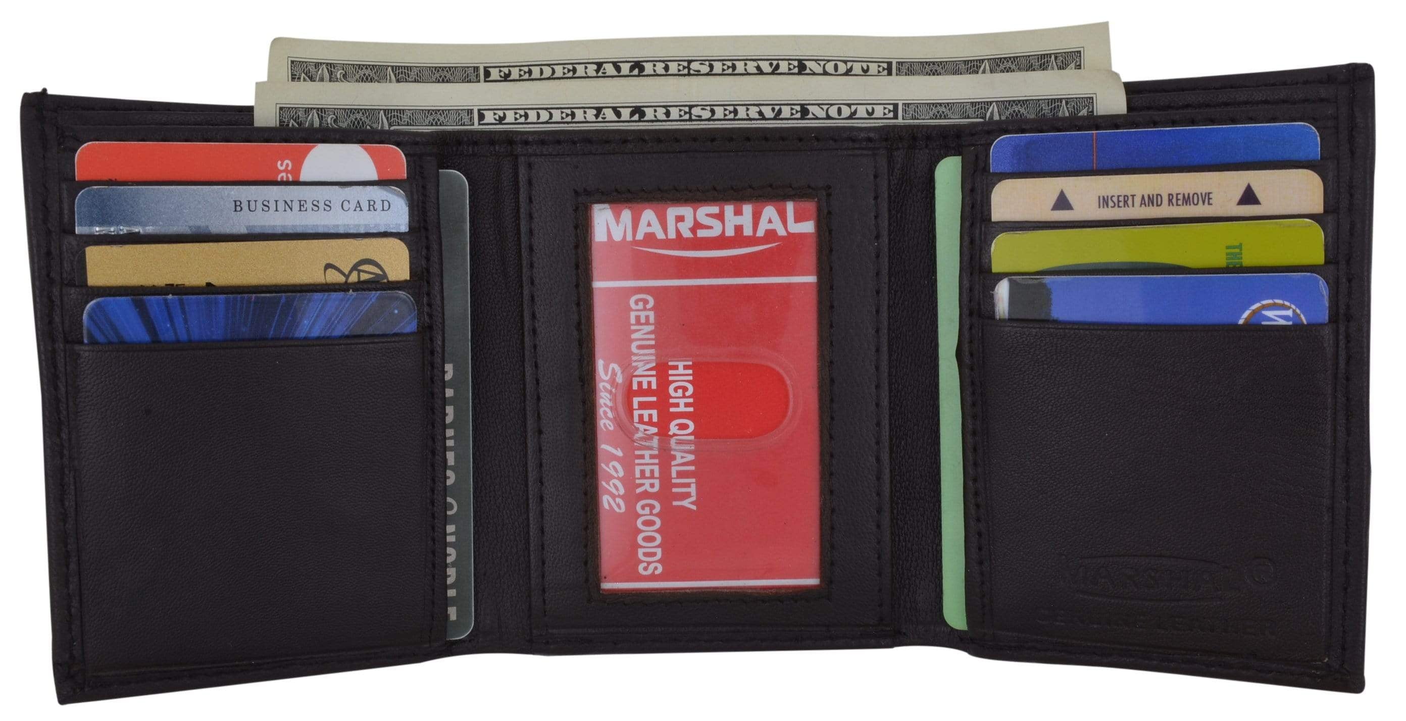 Mens Genuine Leather Trifold Wallet 8 Credit Card Slots ID Window 1155