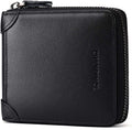 Mens Genuine Leather Zipper Wallet RFID Secure Large Capacity Double Fold Multi-card Leather Wallets for Men and coin purse