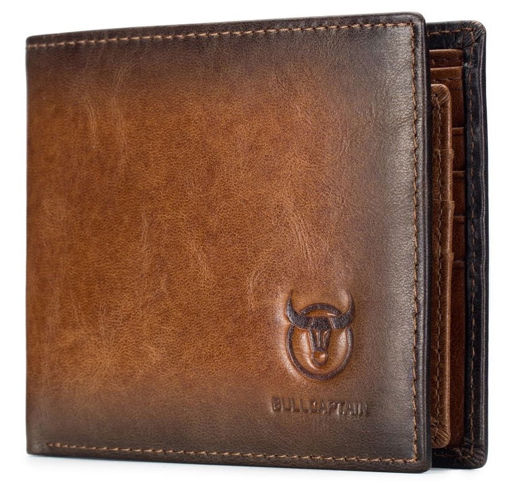 Mens Leather RFID Bifold Wallet, Genuine Leather 11 Card Slots Wallet Credit Card Holder