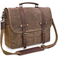 Mens Messenger Bag 15.6 Inch Waterproof Vintage Genuine Leather Waxed Canvas Briefcase Large Leather Computer Laptop ...