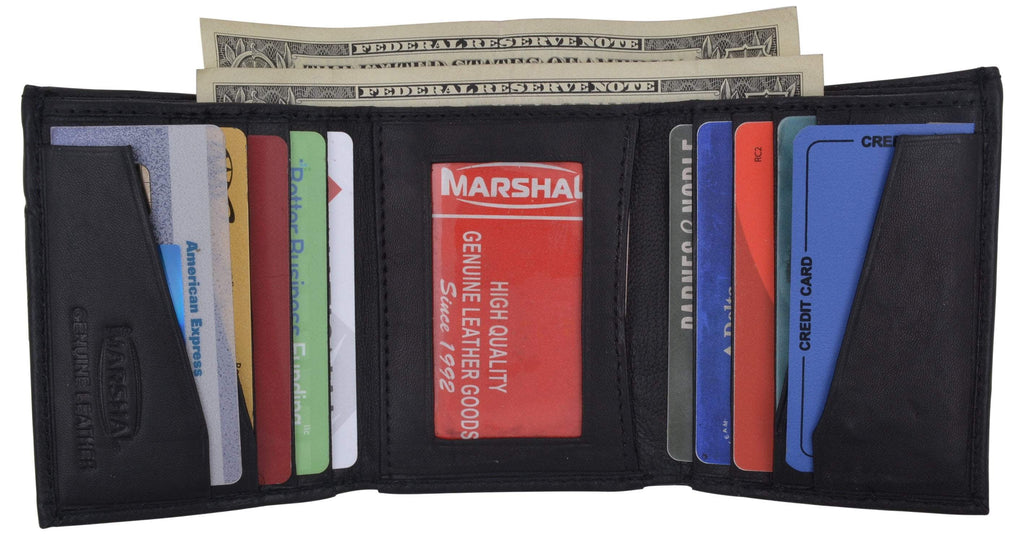 Mens Soft Leather Trifold Wallet with Vertical Card Slots and ID Window 1855