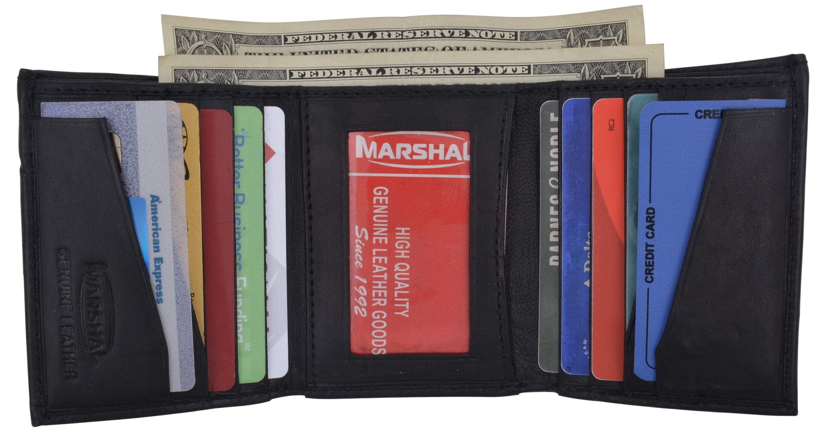 Mens Soft Leather Trifold Wallet with Vertical Card Slots and ID Window 1855