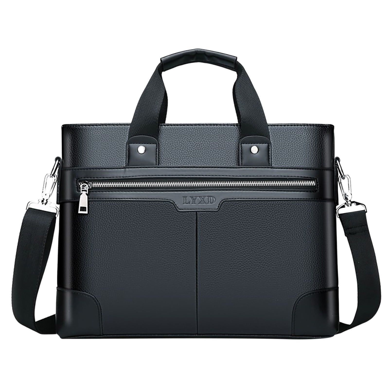 Leather Briefcase for Men 15.6 Inch Laptop Tote Work Bag Waterproof Messenger Shoulder Handbag(Black)