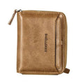 DT Men's Mens Brown Leather Bifold Credit ID Card Holder Wallet with Zipper Coin Pocket Purse