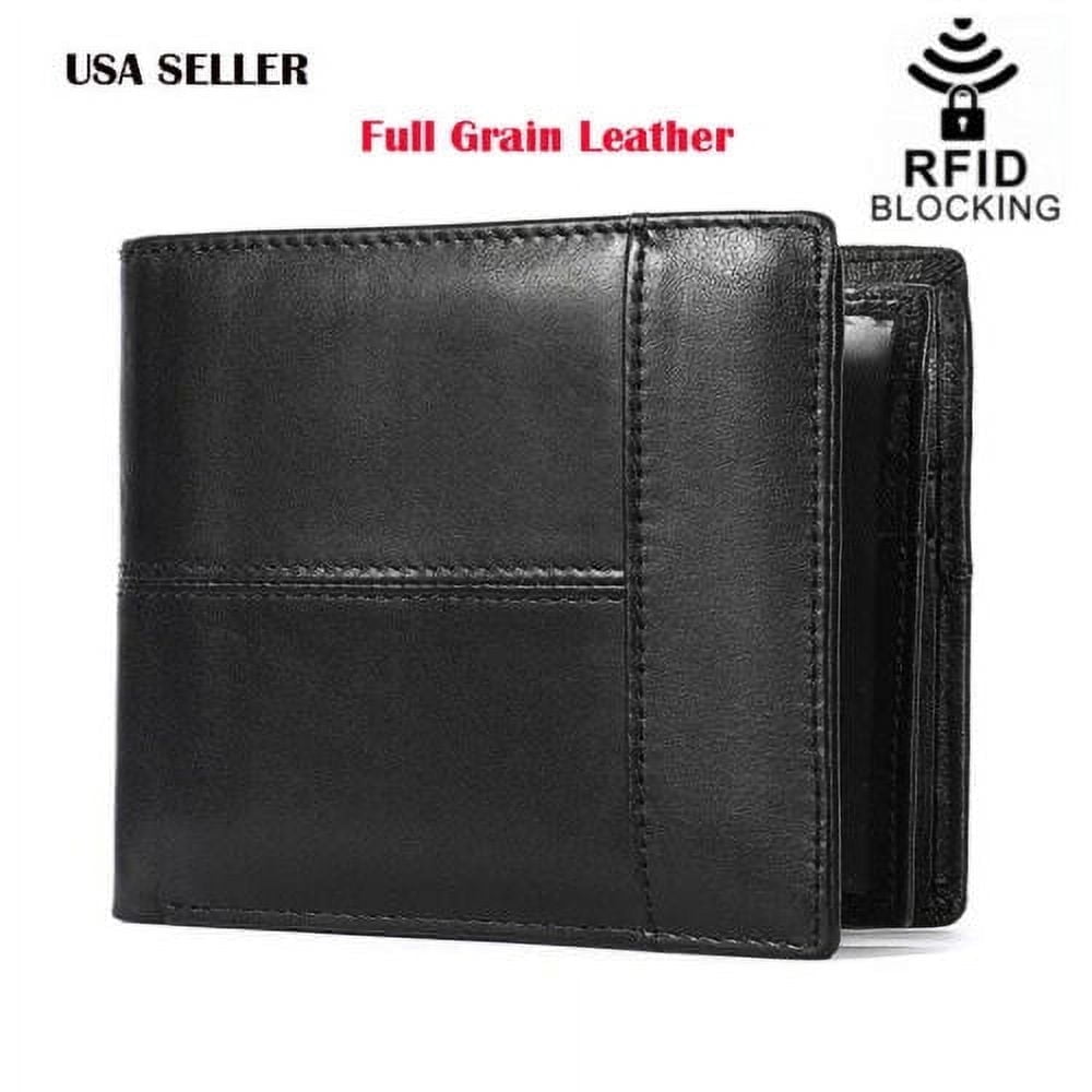 Genuine Leather Minimalist Bifold Wallets For Men RFID Blocking Slim Mens Wallet