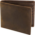 RFID Blocking Full Grain Crazy Horse Genuine Leather Men's Bifold Center Flap Wallet